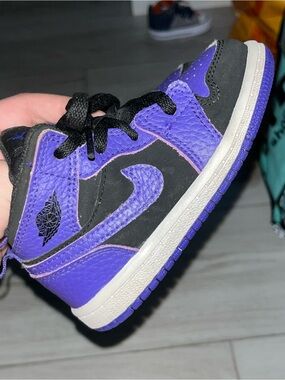 Kids Purple and Black High-Top Basketball Sneakers